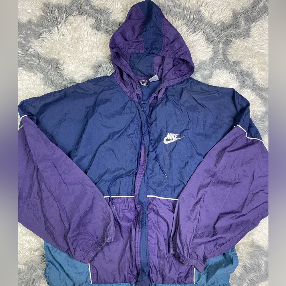 Vintage Nike Champs Sports Jacket Mens L Blue  Full Zip Windbreaker Nylon 90S